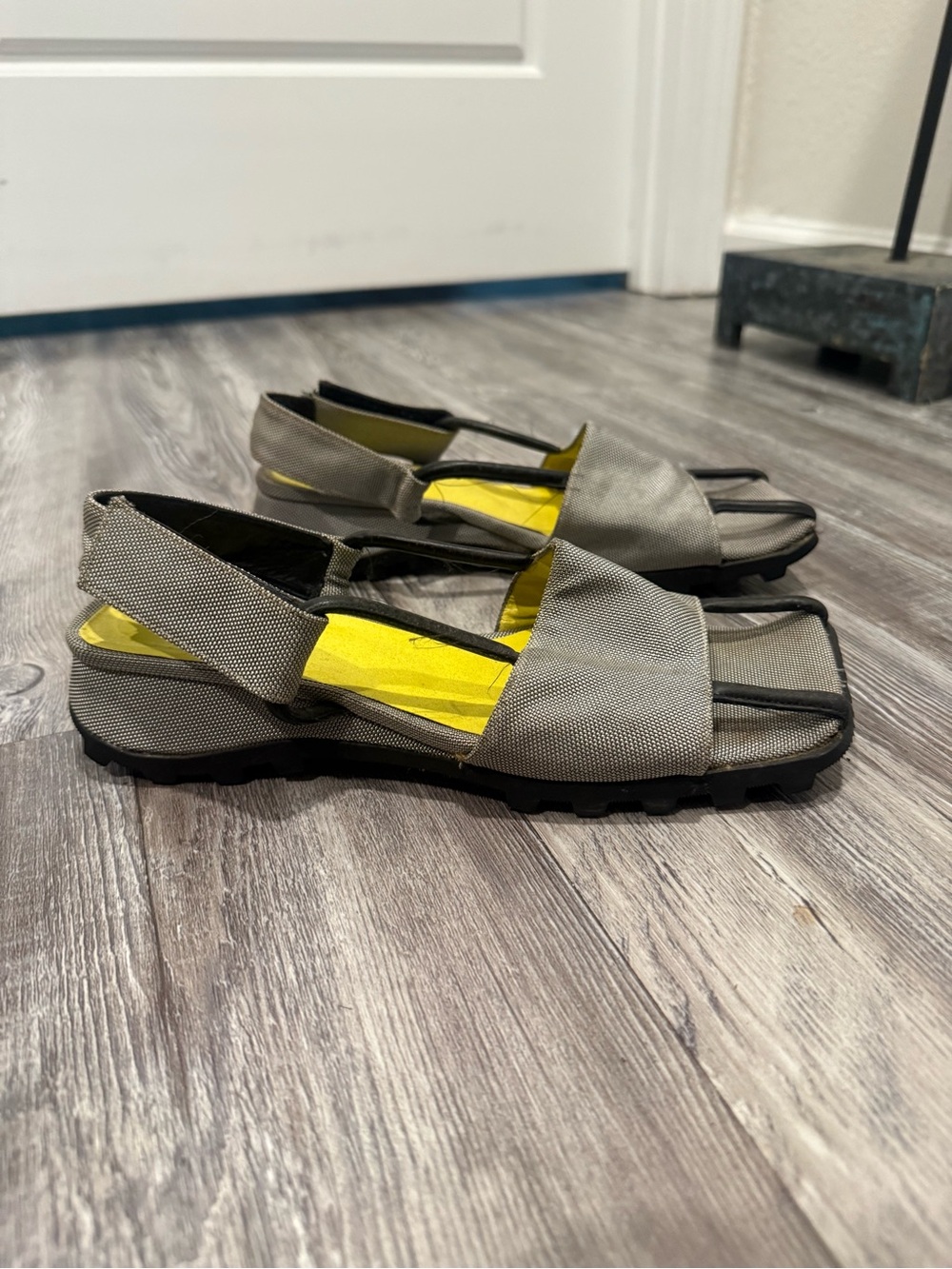 Women’s Neutral Gray Slide Sandals with Wide Fabric Strap